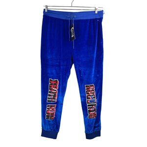 Death‎ Row Records Logo Sweatpants Blue Velour 2XL street wear baggy